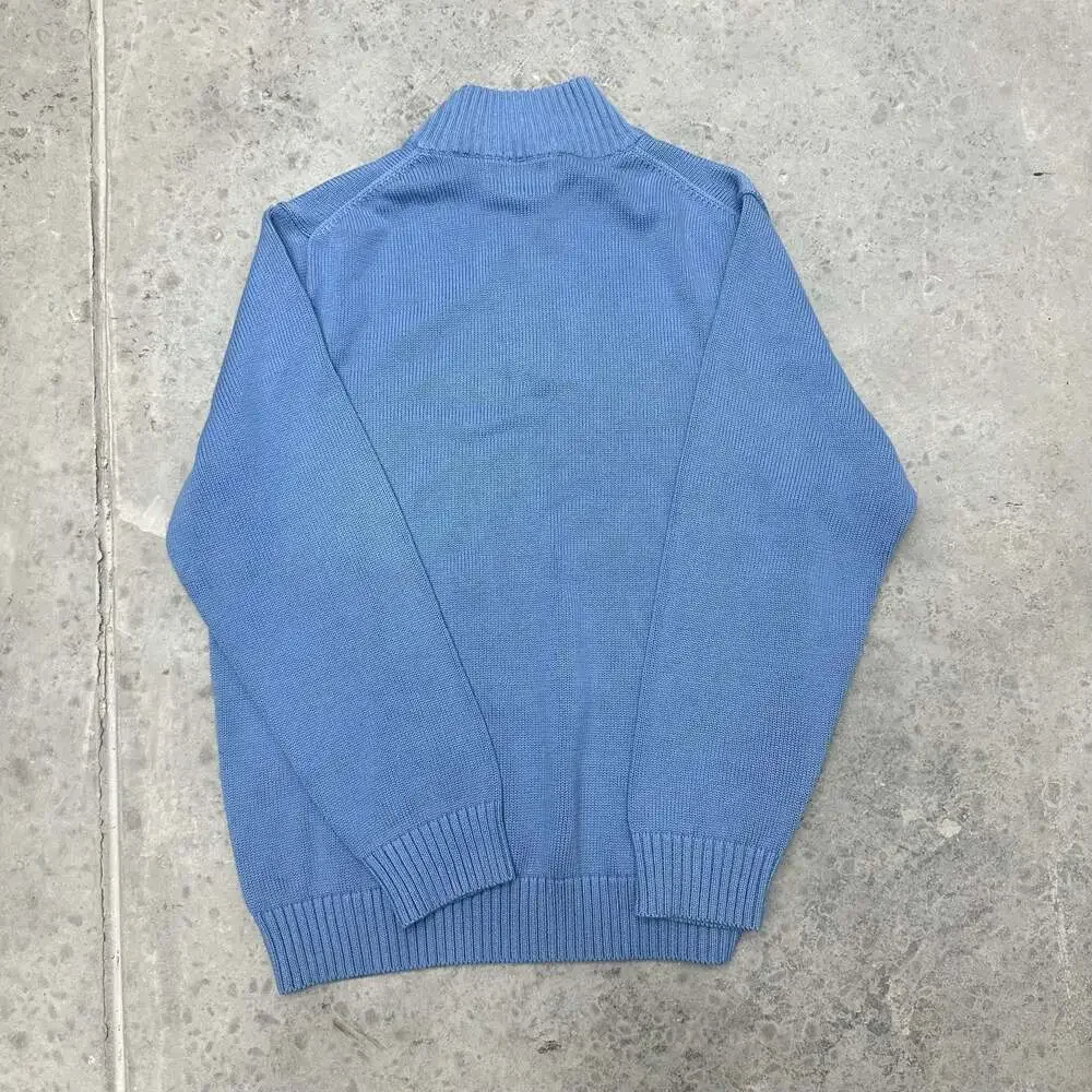 LL Bean Men's Blue 100% Cotton Quarter-Zip Sweater - XL